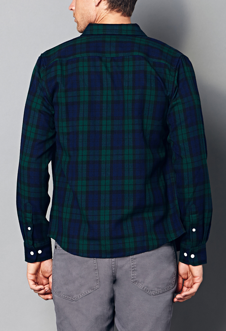 Mens green and blue plaid shirt Clearance