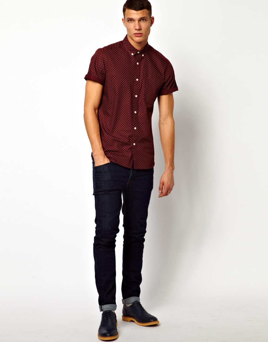 Burgundy short clearance sleeve button up