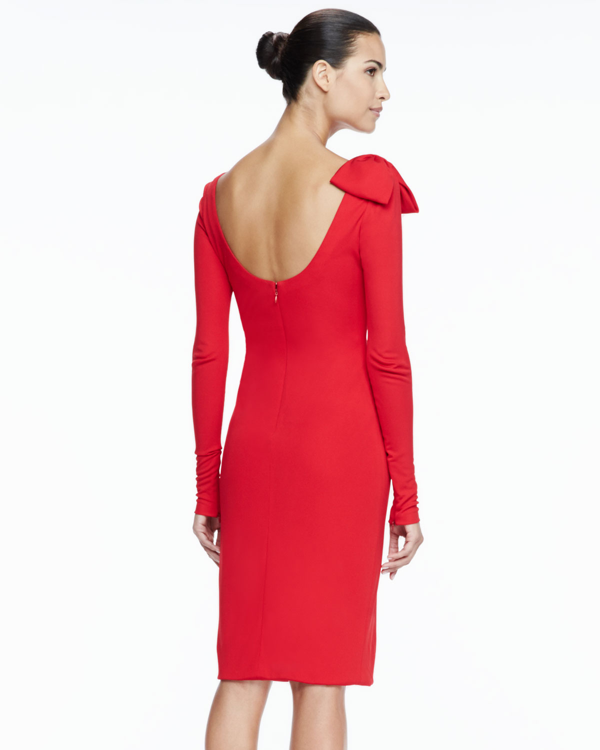 Lyst - Badgley Mischka Longsleeve Bowdetail Cocktail Dress in Red
