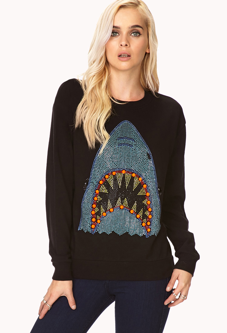 forever 21 fancy shark sweatshirt in blue lyst forever 21 fancy shark sweatshirt in blue lyst
