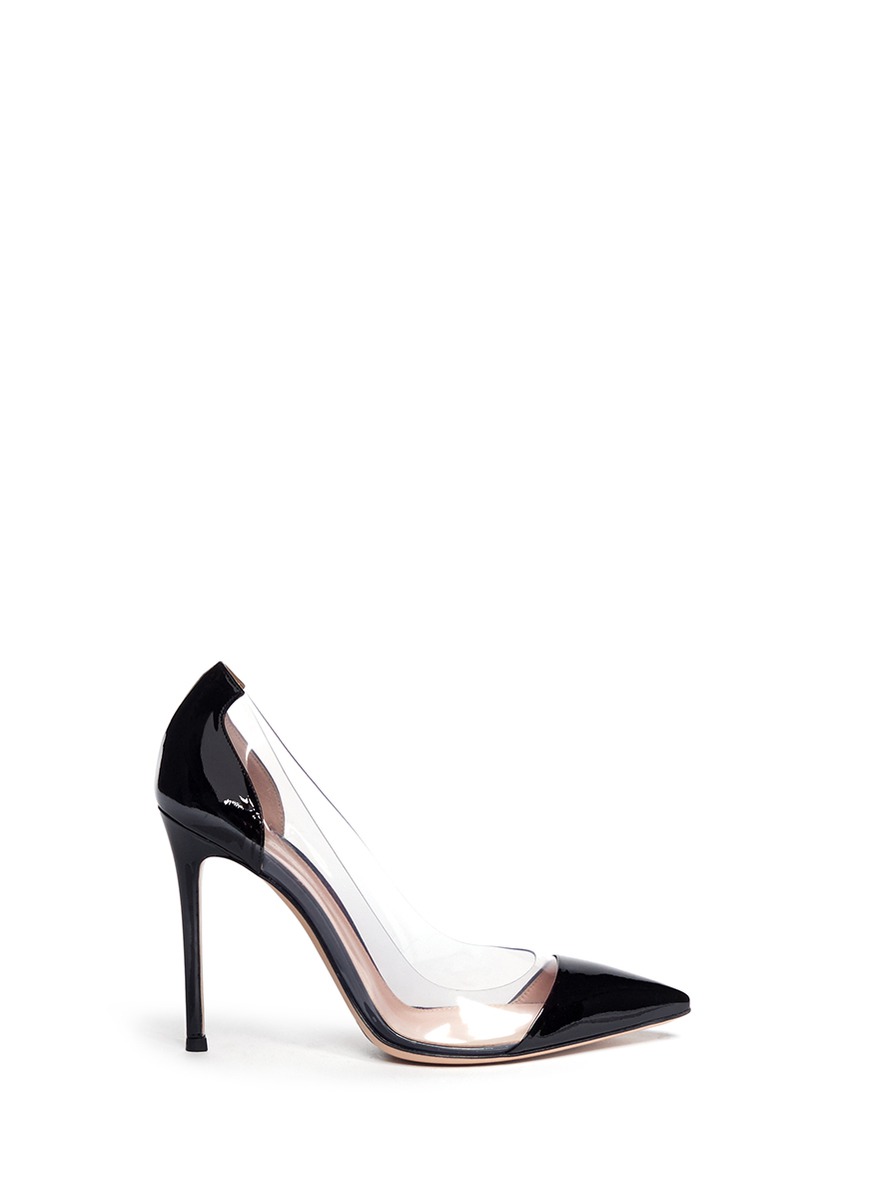 black and clear pumps