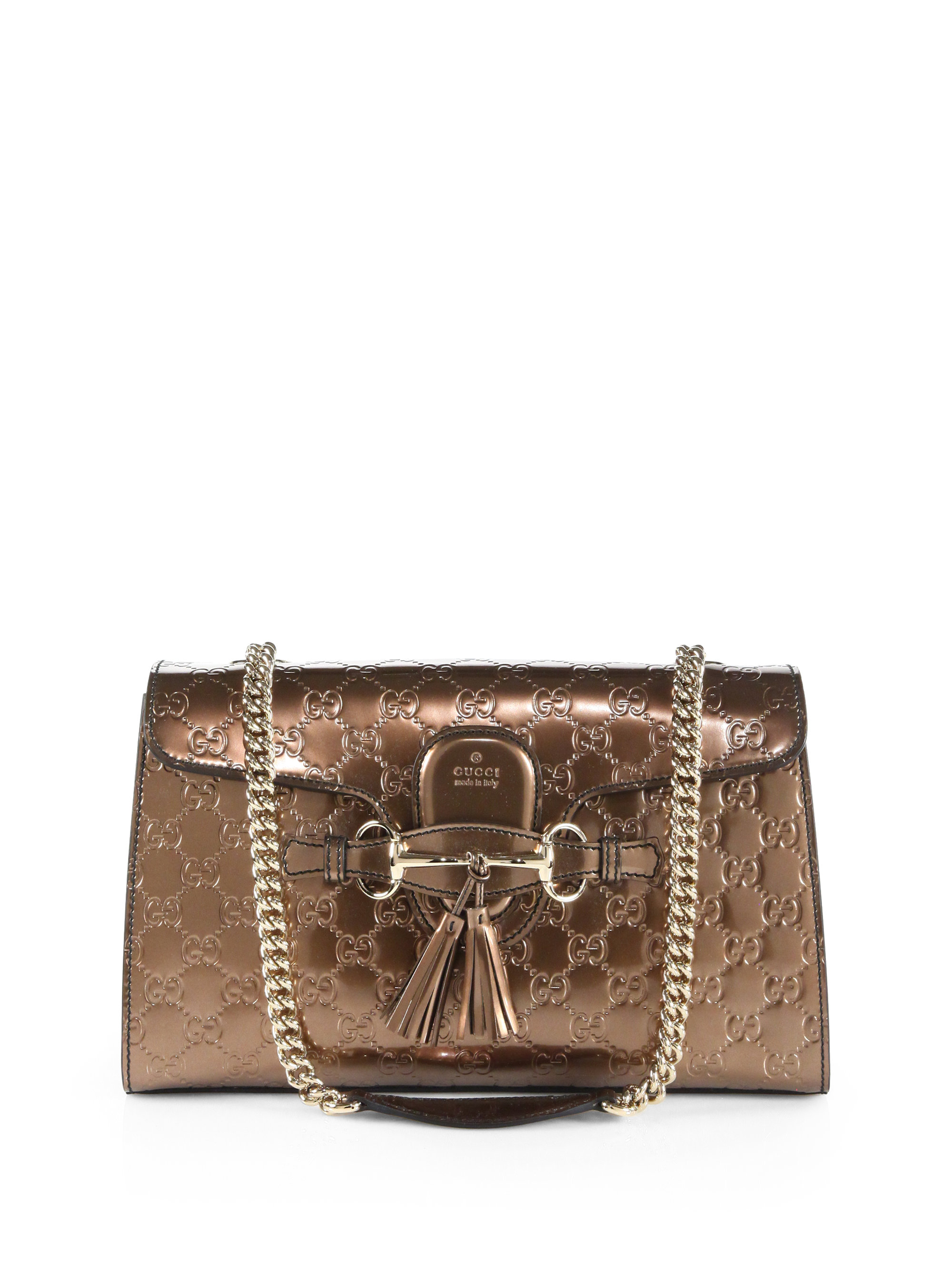 Gucci Emily Shine Ssima Leather Chain Shoulder Bag in Brown - Lyst