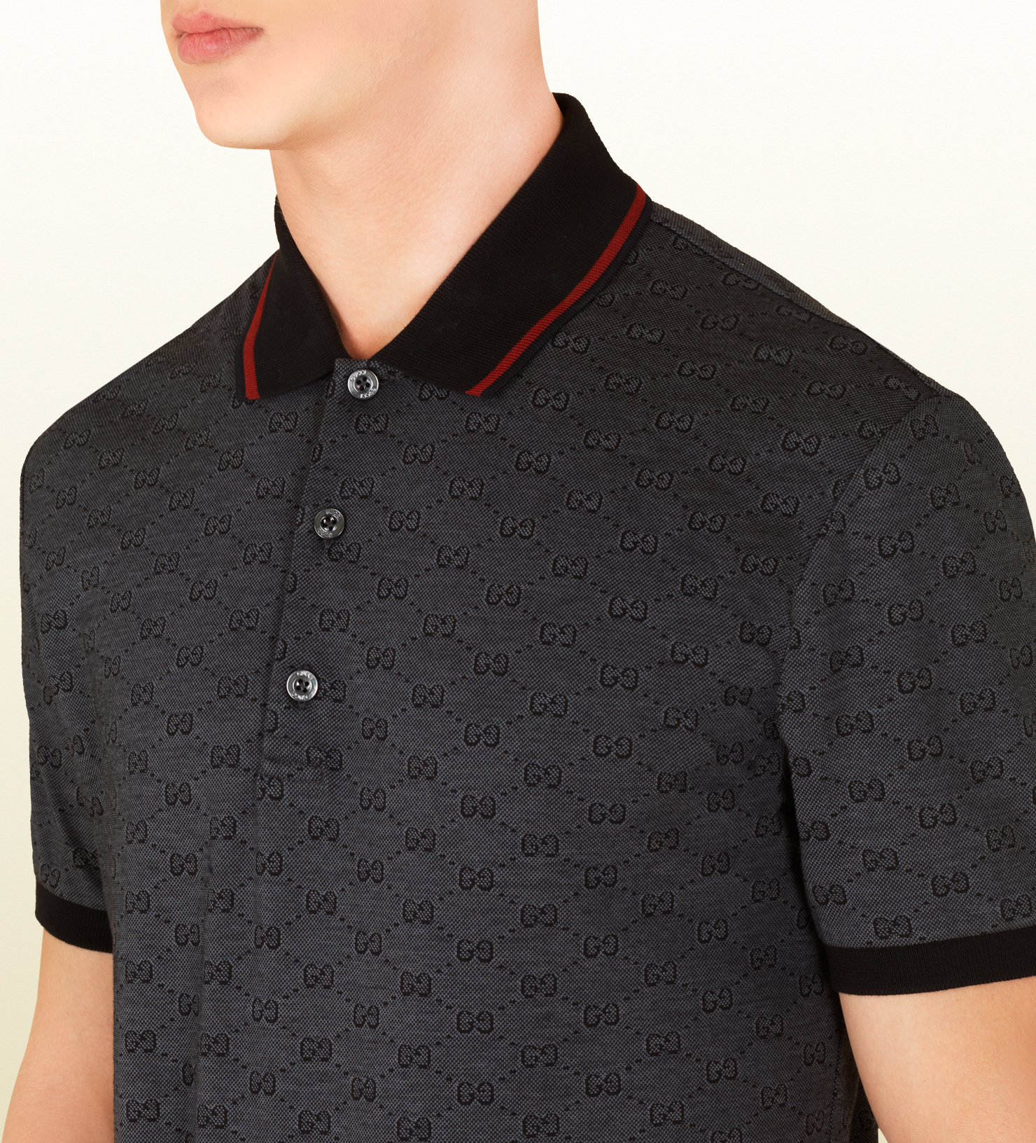 Gucci Dark Grey Pique Gg Jacquard Short Sleeve Polo in Grey for Men ...