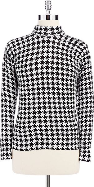 Joseph A Petite Houndstooth Turtleneck Sweater in Black (white) | Lyst