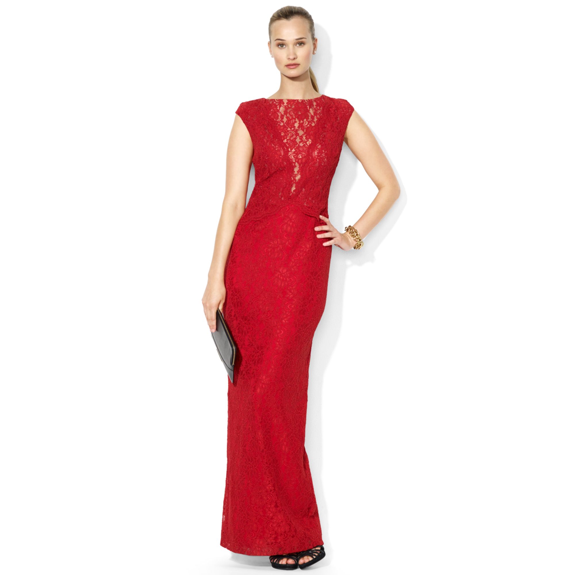 ralph lauren red evening dress