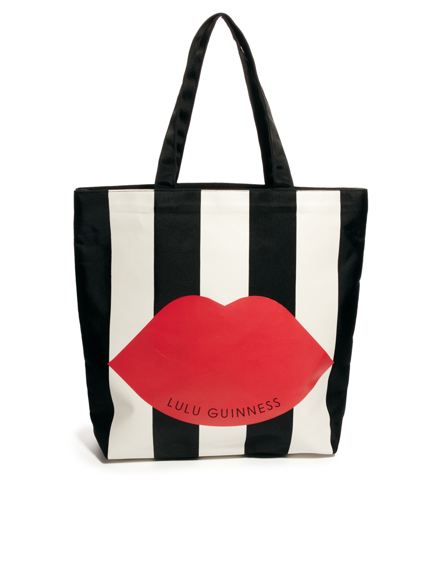 Lulu Guinness Lily Stripe Lip Shopper Bag in Black - Lyst