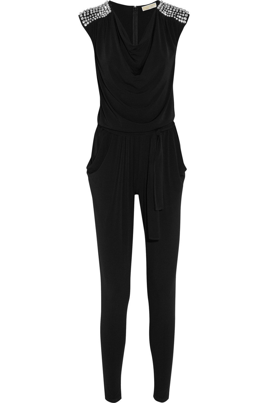 Lyst - Michael Michael Kors Crystal-Embellished Stretch-Jersey Jumpsuit ...