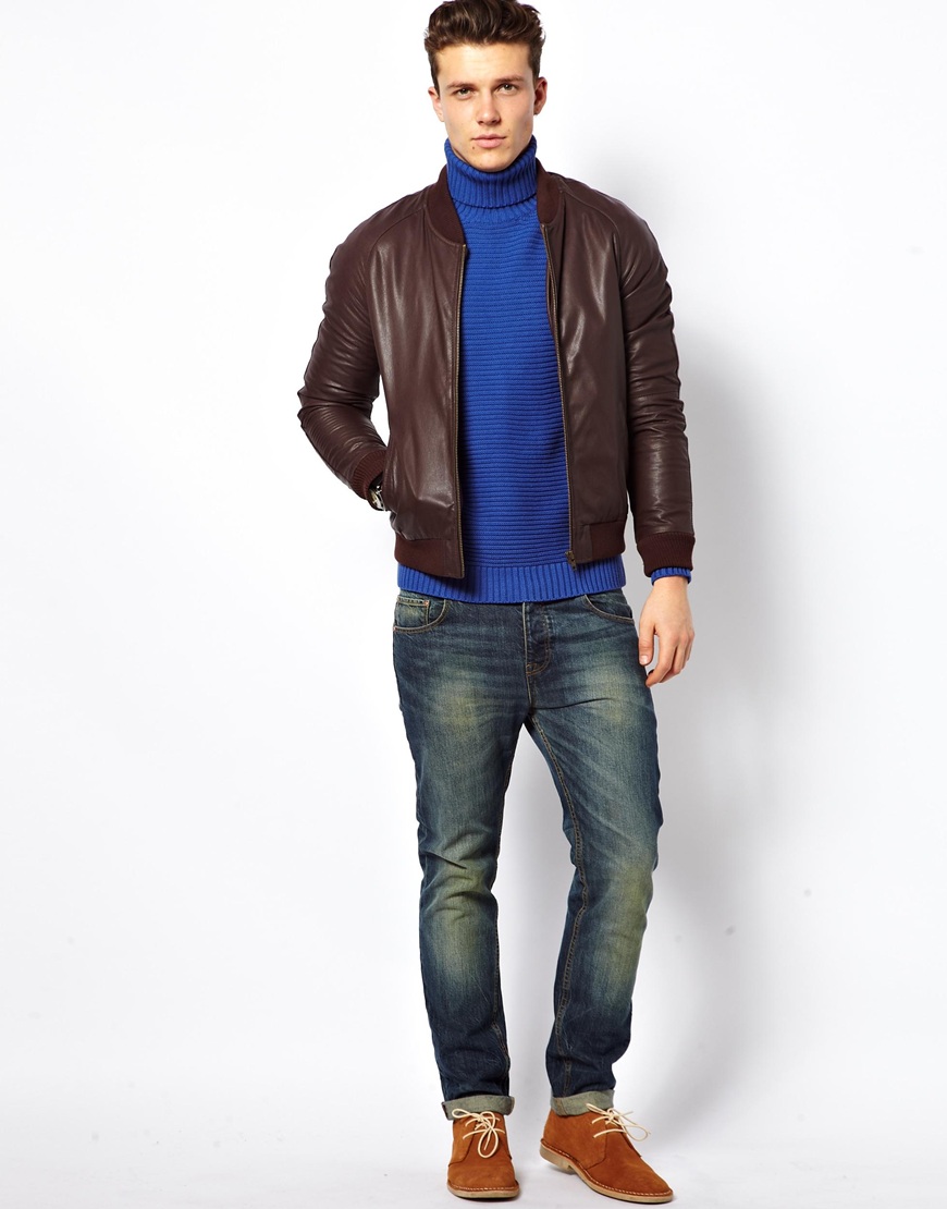 mens blue roll neck jumper