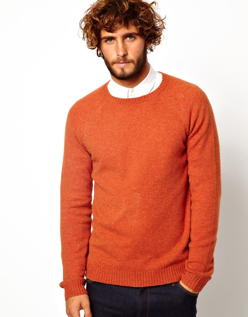 Asos Lambswool Rich Sweater in Orange for Men | Lyst