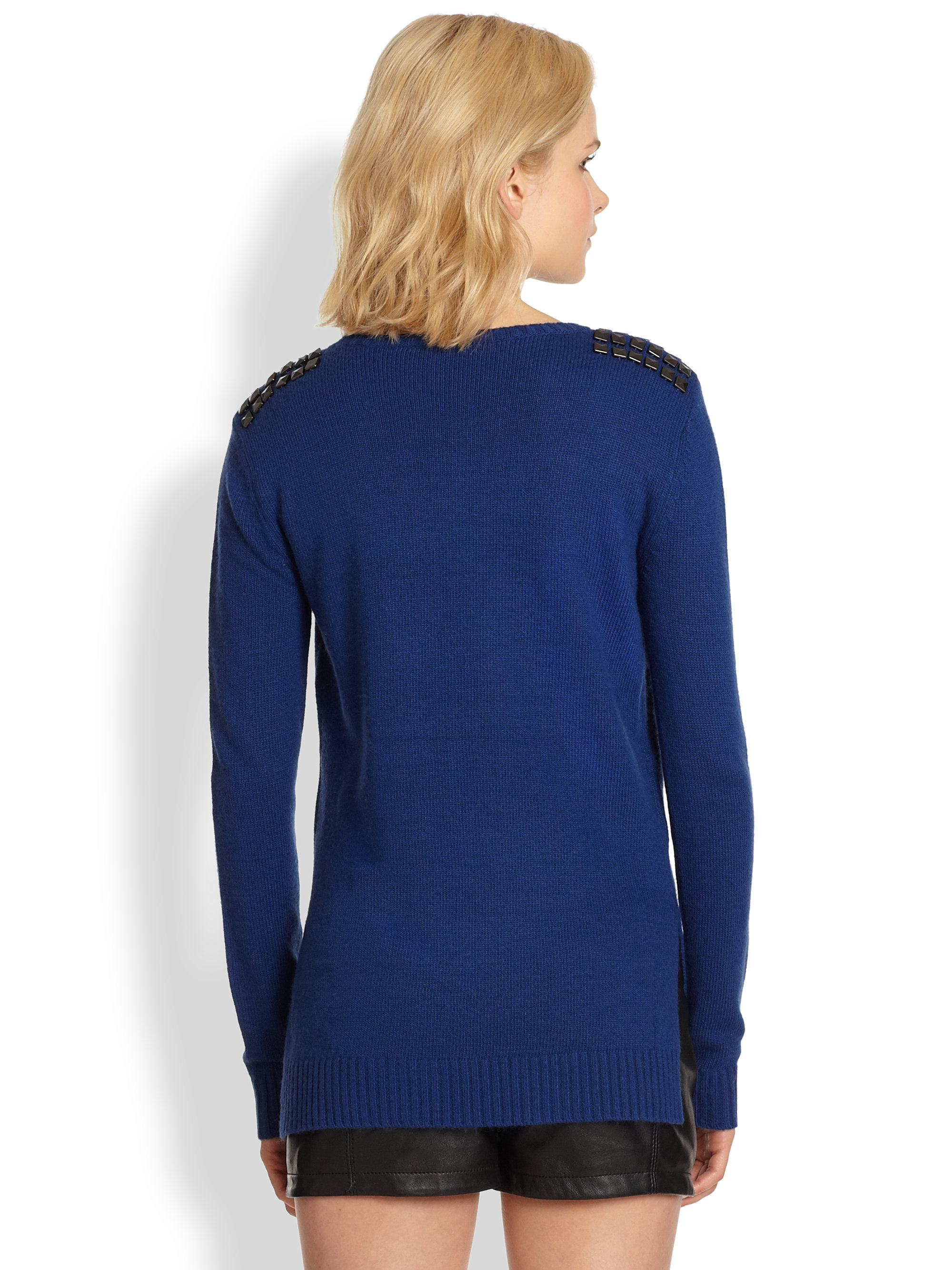 Bcbgmaxazria Studded Bulldog Intarsia Sweater in Blue (NAVY COMBO) | Lyst