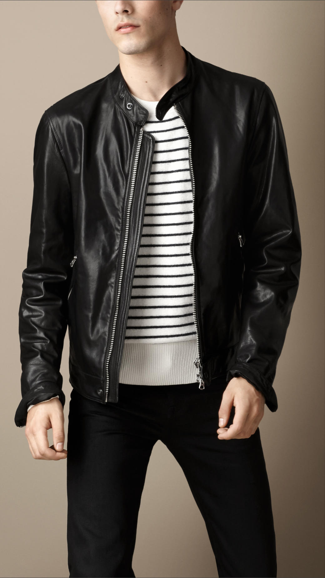 Burberry Soft Leather Racer Jacket in Black for Men | Lyst