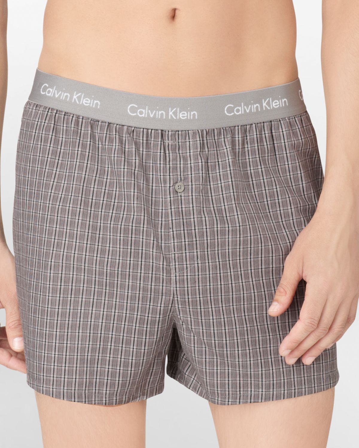 Calvin Klein Slim Fit Woven Plaid Boxer Shorts in Gray for Men - Lyst