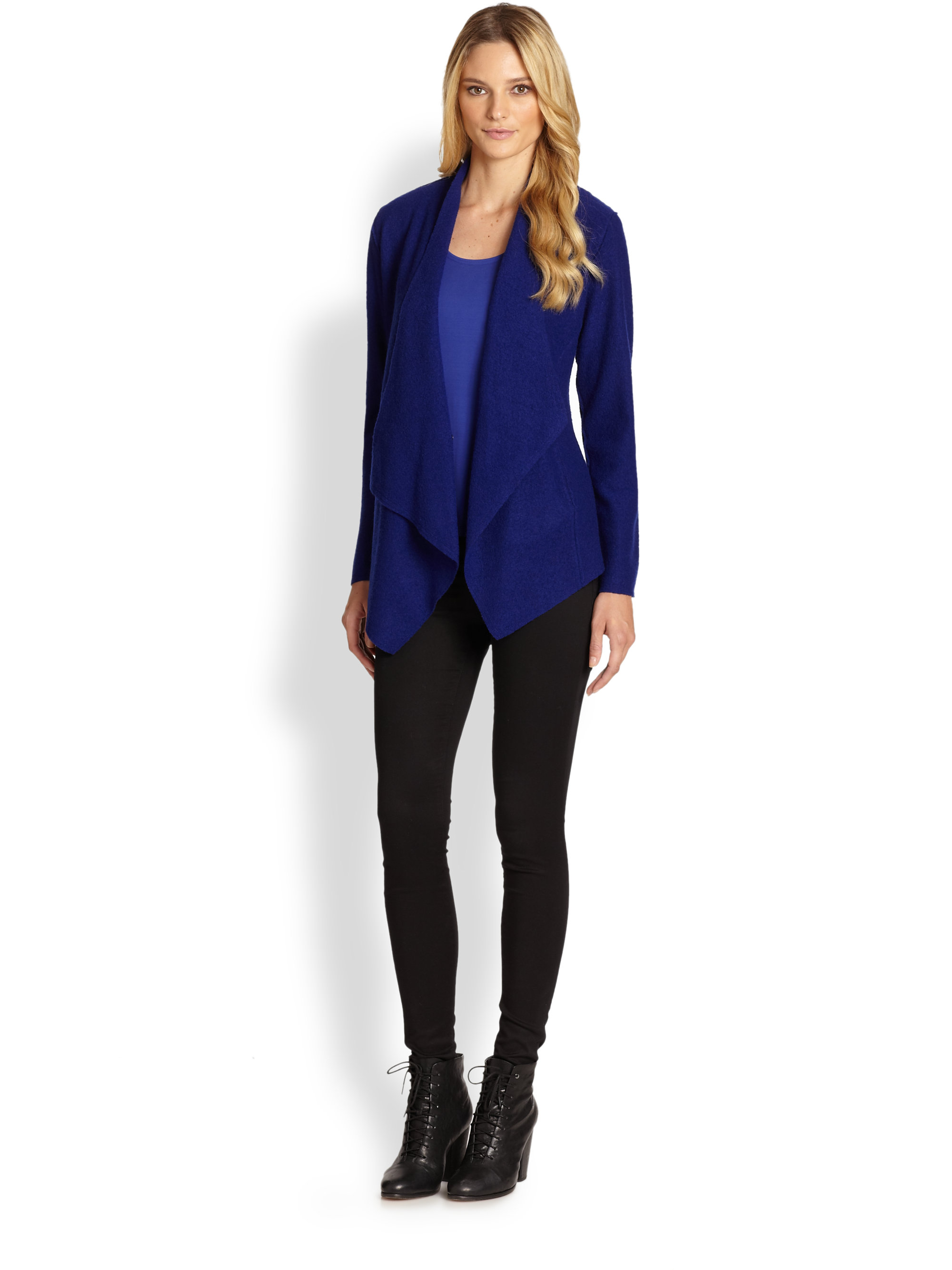 Eileen fisher Wool Drapedfront Jacket in Blue Lyst