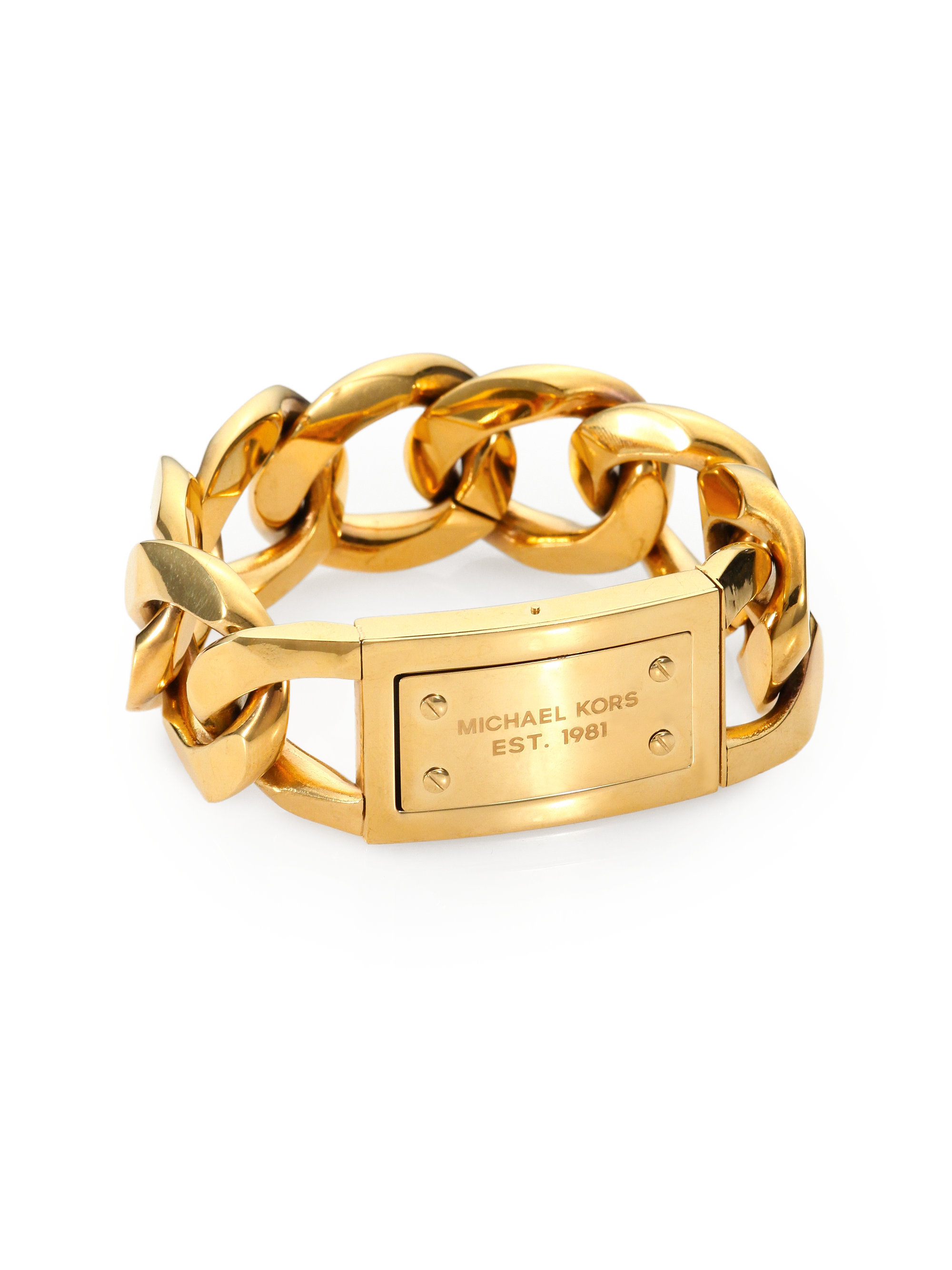 Michael Kors Large Curb Chain Logo Braceletgoldtone in Metallic - Lyst