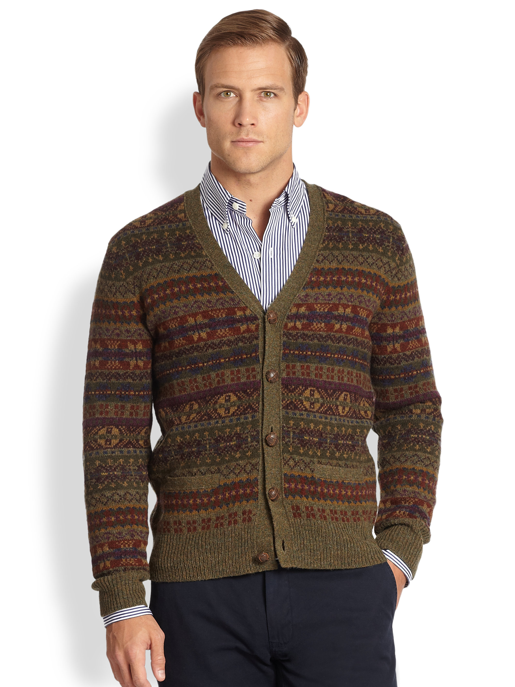 Polo Ralph Lauren Fair Isle Cardigan in Brown for Men | Lyst