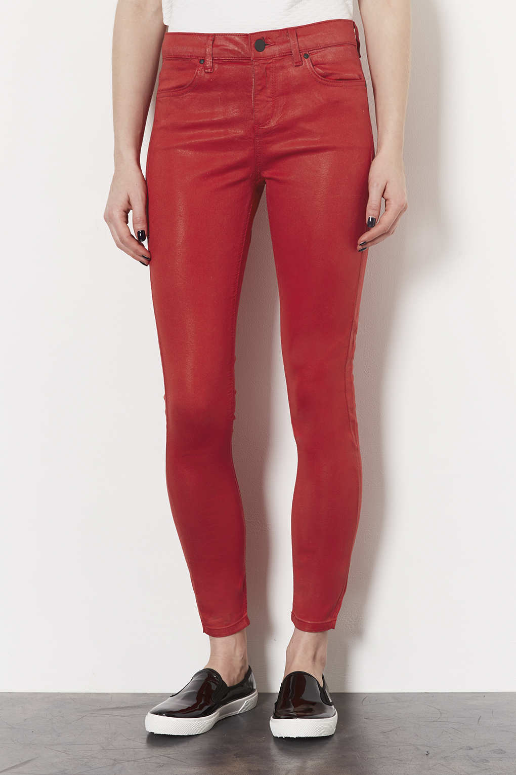 Lyst - Topshop Moto Red Coated Leigh Jeans in Red