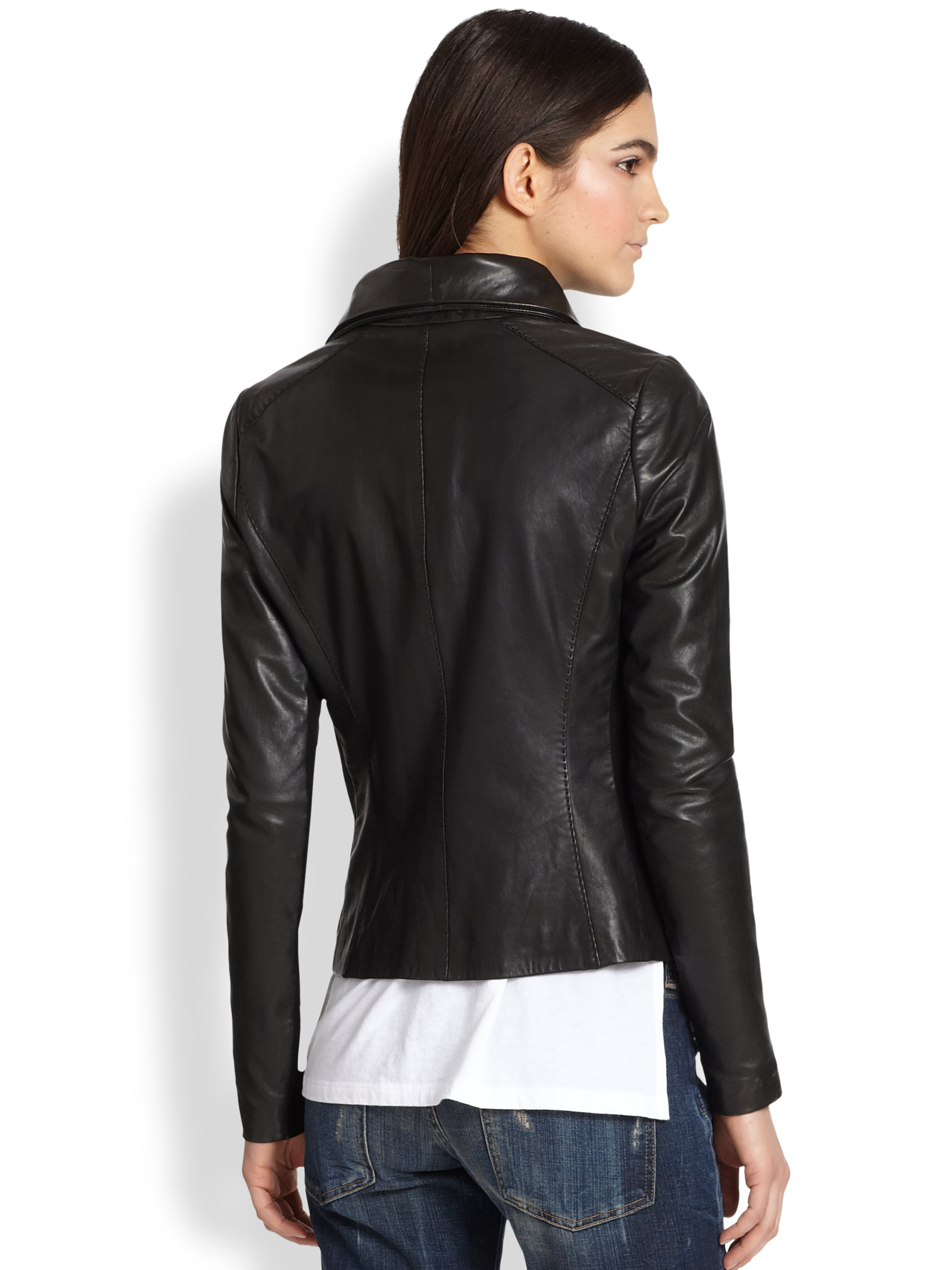 Lyst - Vince Leather Scuba Jacket in Black