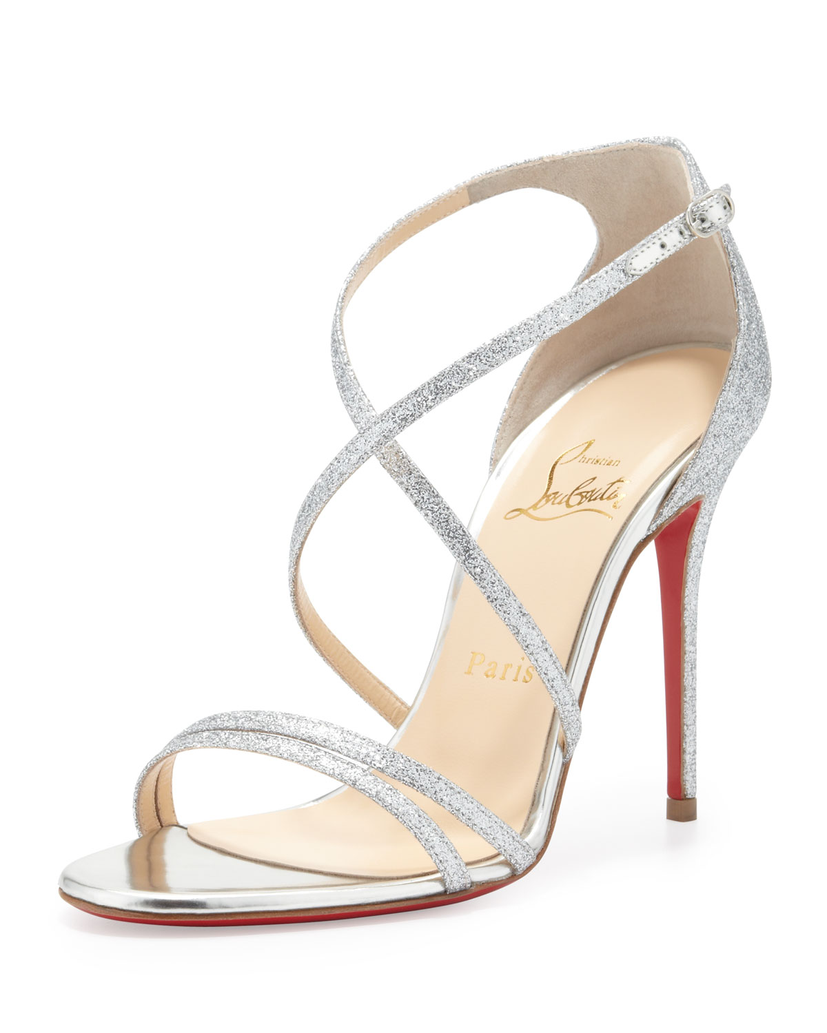 Lyst - Christian Louboutin Gwynitta Glitter Opentoed Sandal Silver in ...