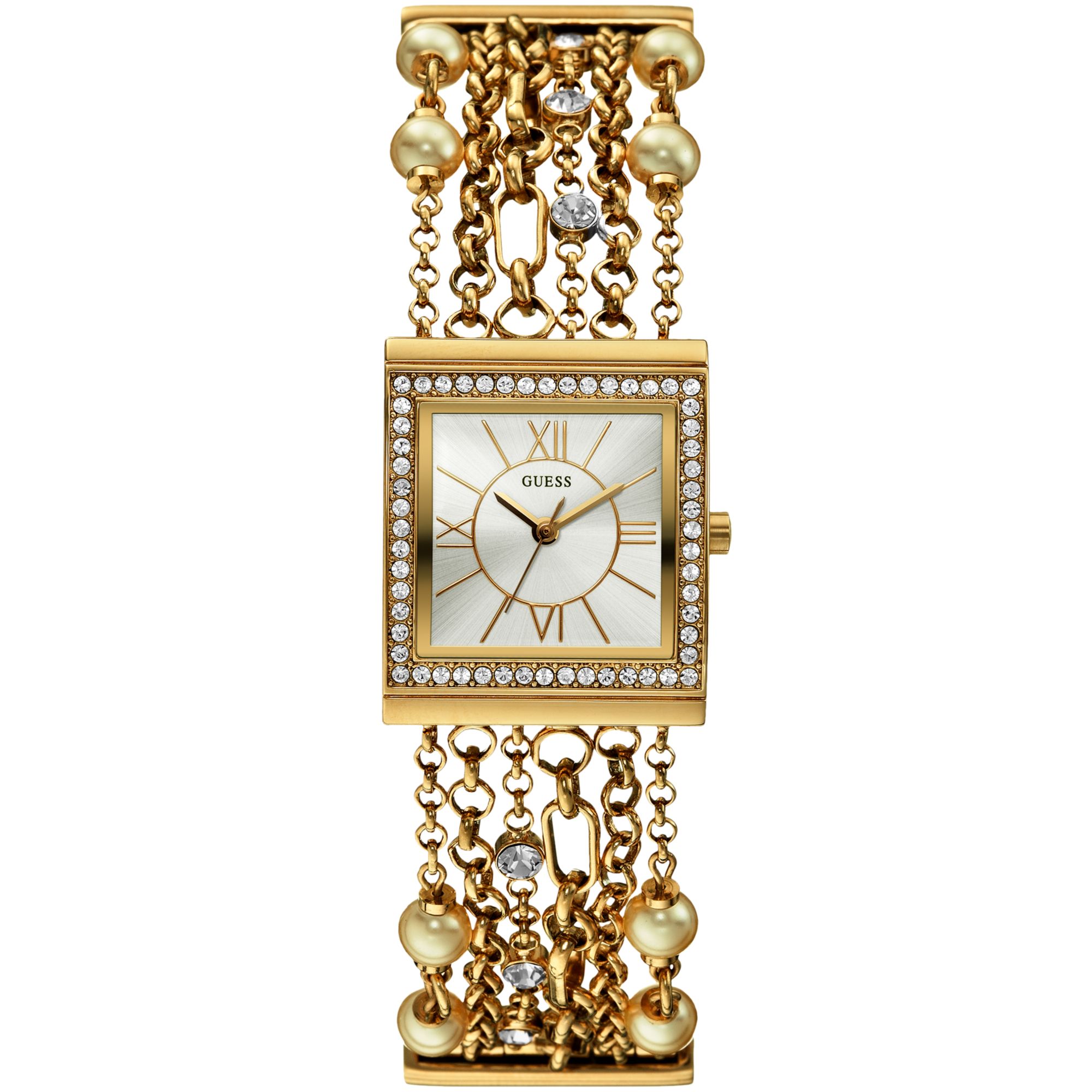 Guess Womens Imitation Pearl Goldtone Multichain Bracelet Watch 30x26mm in  Metallic - Lyst