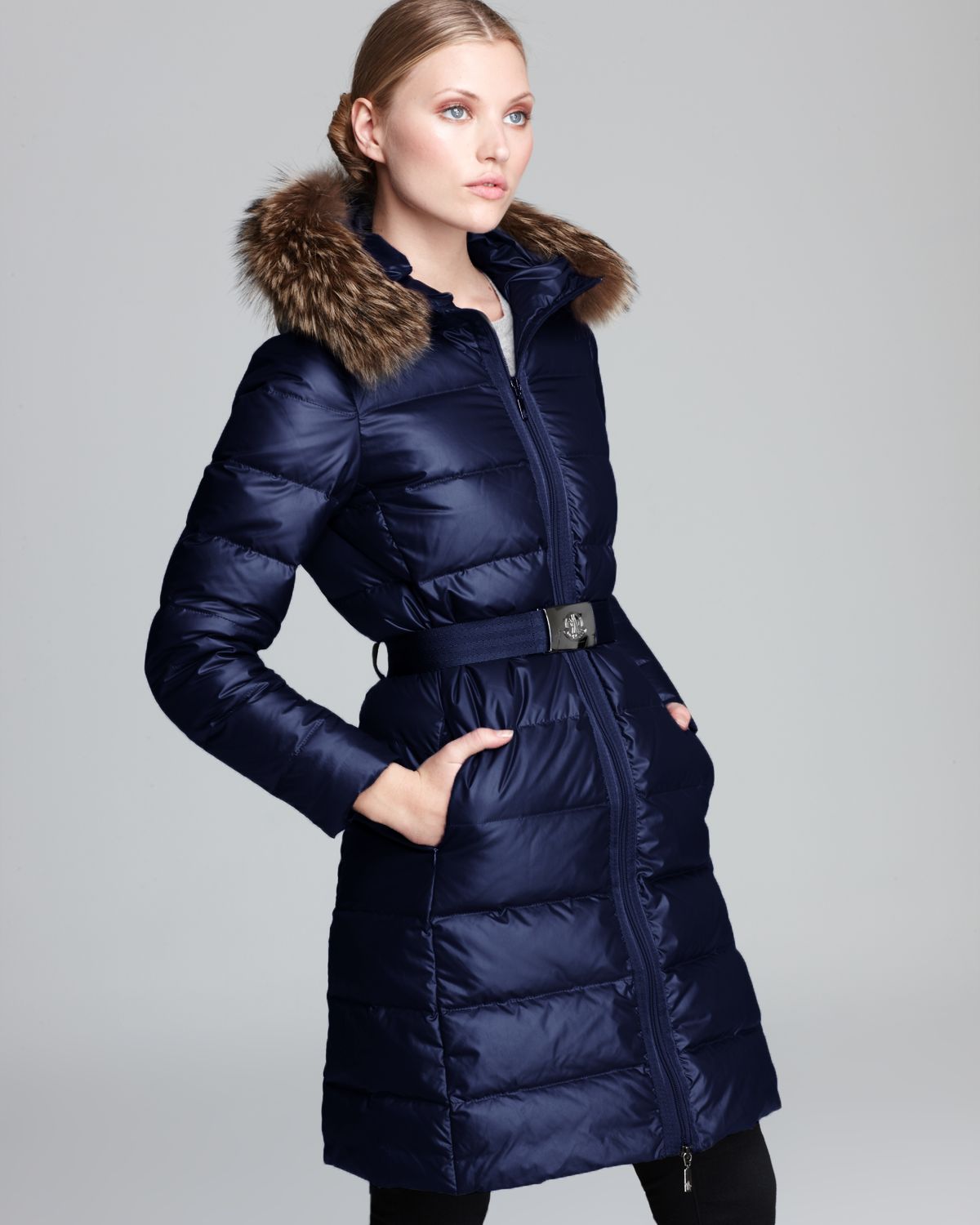Moncler Down Coat Salsifis Mid Length Hooded in Blue | Lyst