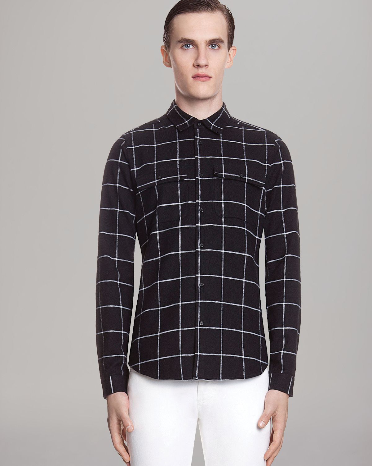 Sandro Windowpane Check Flannel Sport Shirt Slim Fit in Black for Men ...