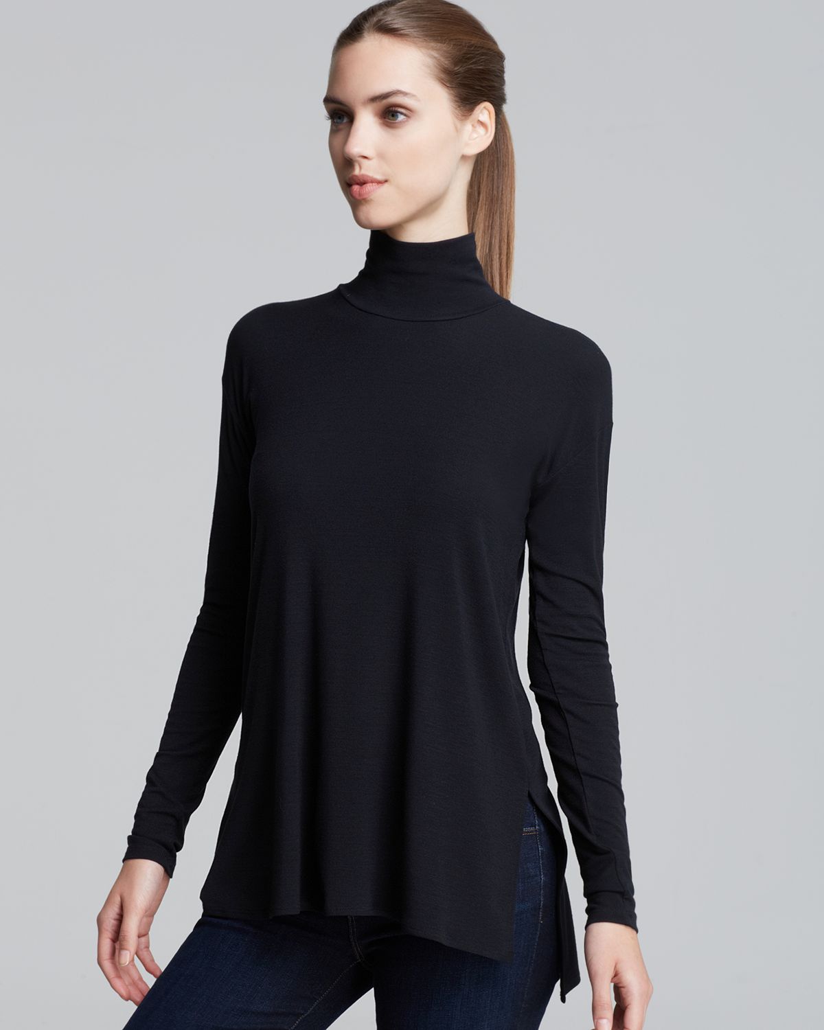 Lyst - Theory Nicey Knit Turtleneck Top in Black
