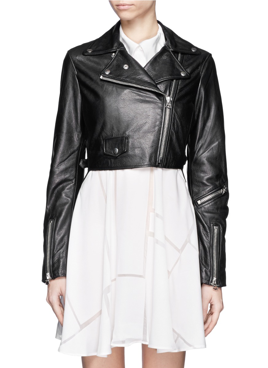 Lyst Acne Studios Cropped Leather Biker Jacket In Black Gallery Previously Sold At Lane Crawford Women S Cropped Leather Jackets