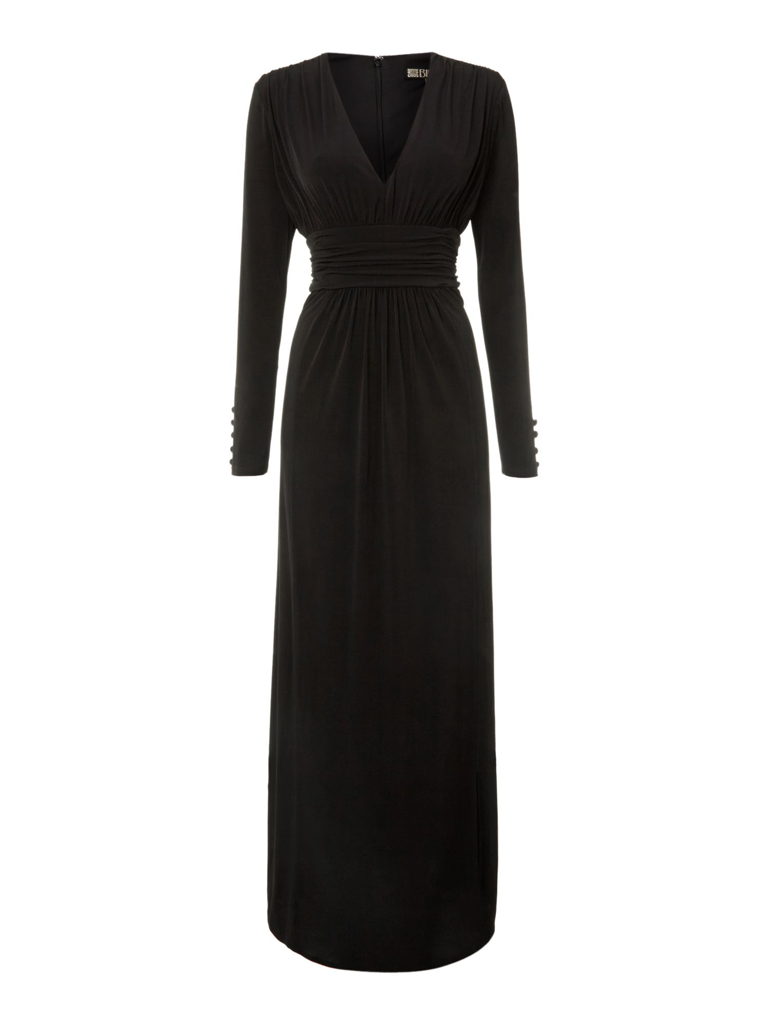 Biba Deep V Maxi Dress with Long Sleeves in Black | Lyst