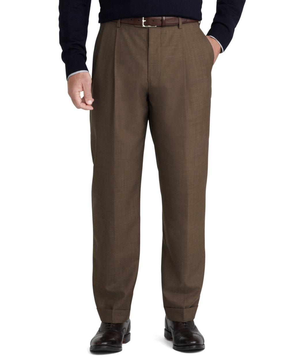 Brooks Brothers Wool Madison Fit Tic Weave Trousers in Brown for Men - Lyst