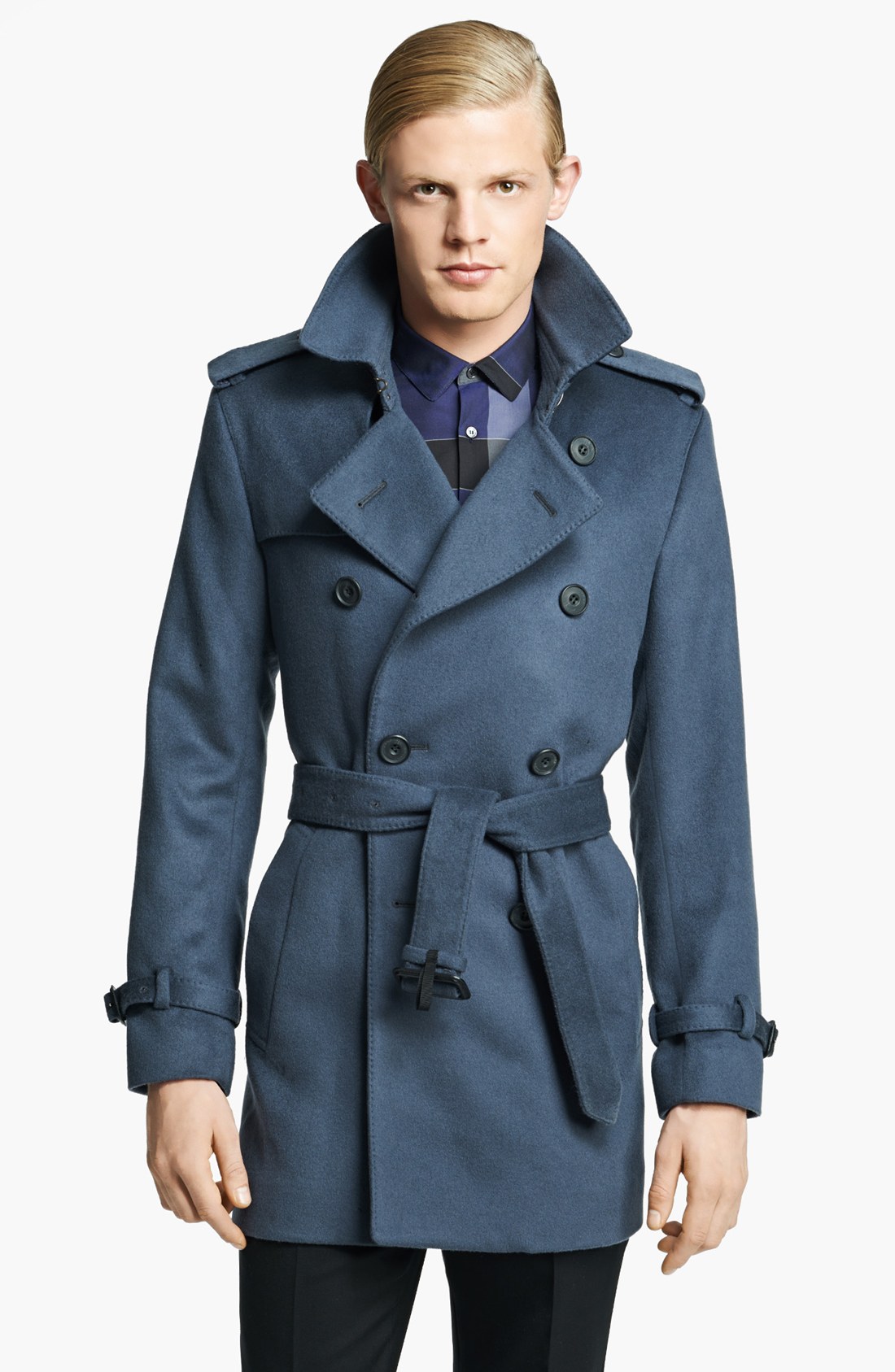 Burberry Britton Wool Cashmere Double Breasted Trench Coat in Blue for ...