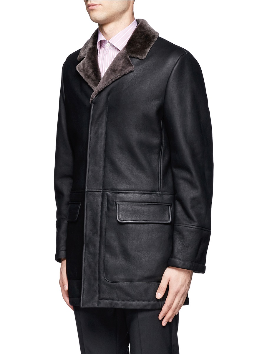 Canali Shearling Lined Leather Coat in Black for Men Lyst