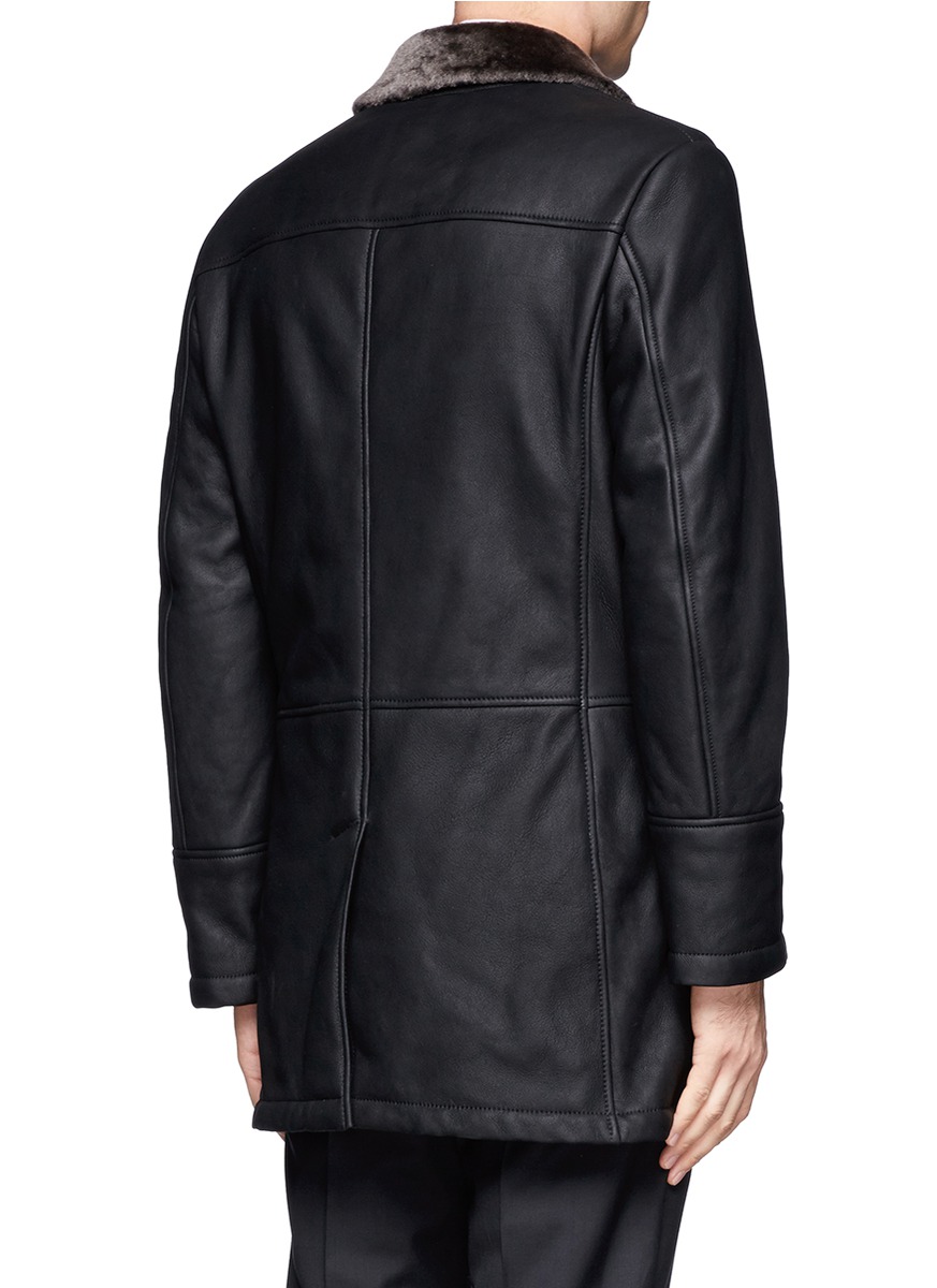 Canali Shearling Lined Leather Coat in Black for Men - Lyst