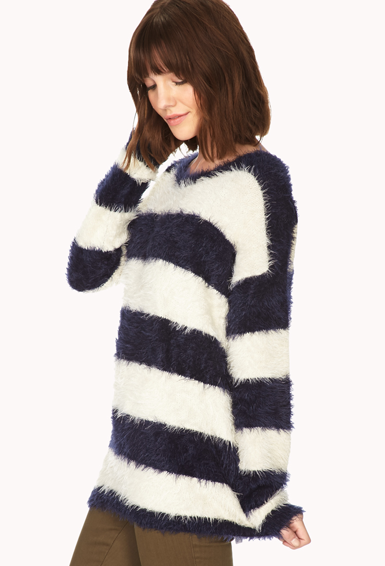 fuzzy striped sweater