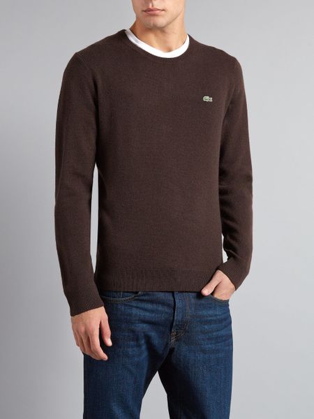 Lacoste Crew Neck Wool Sweater in Brown for Men | Lyst