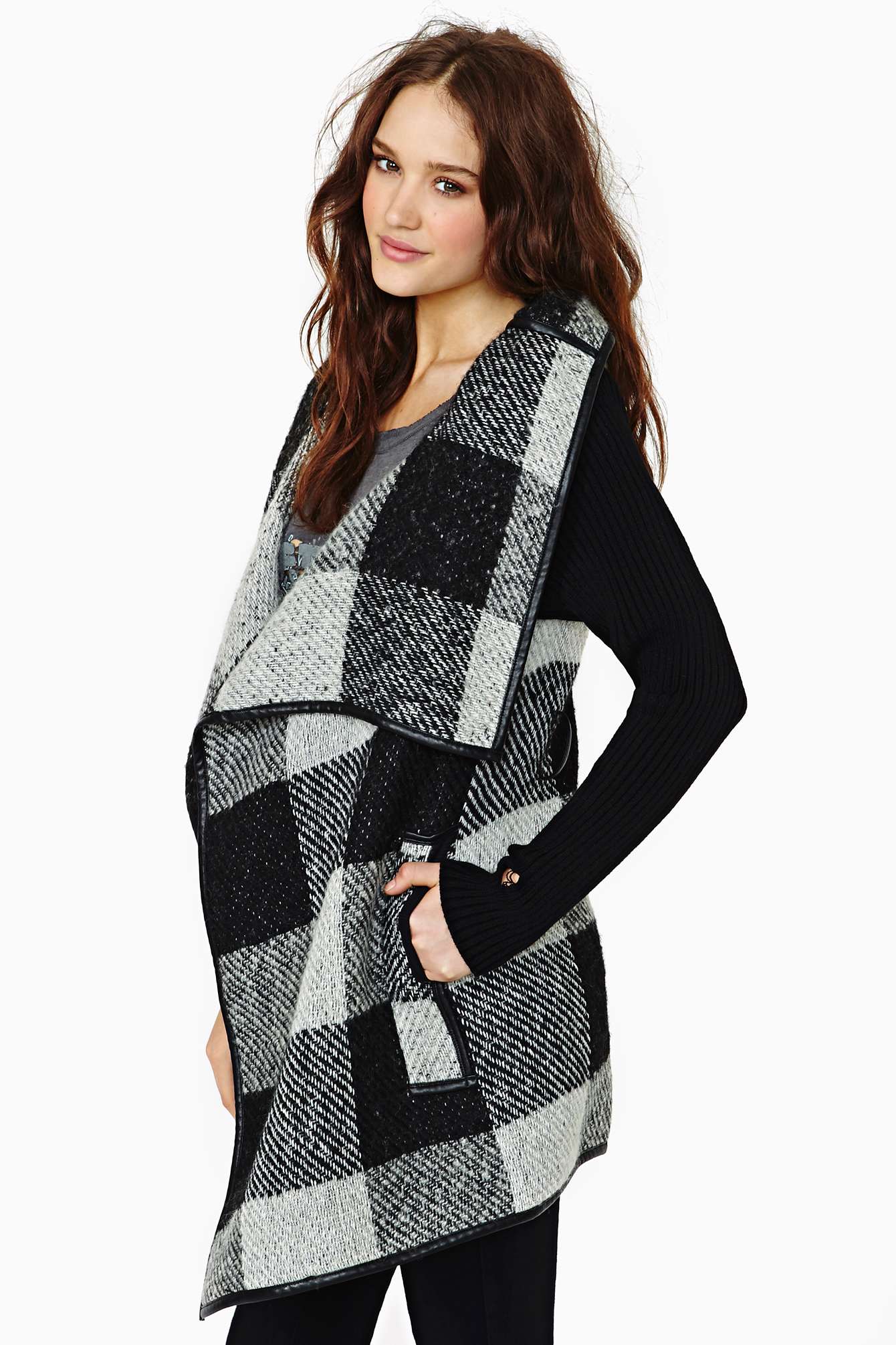 Nasty gal Stockholm Plaid Wrap Coat in White Lyst