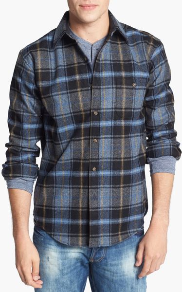 Pendleton Trail Fitted Wool Flannel Shirt with Elbow Patches in Black ...