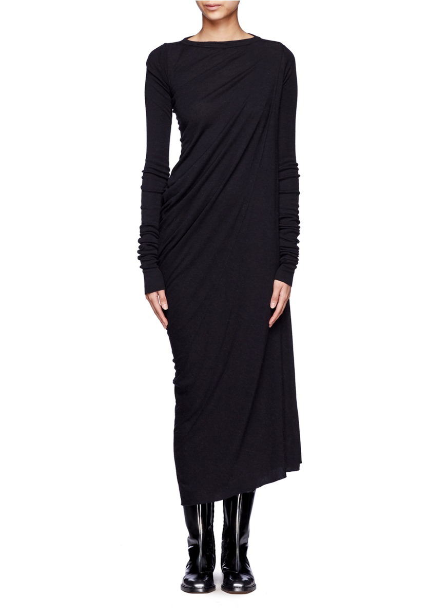 Rick Owens Lilies Wool Blend Draped Dress in Black | Lyst