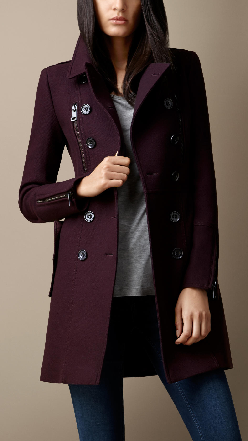 short double wool twill trench coat