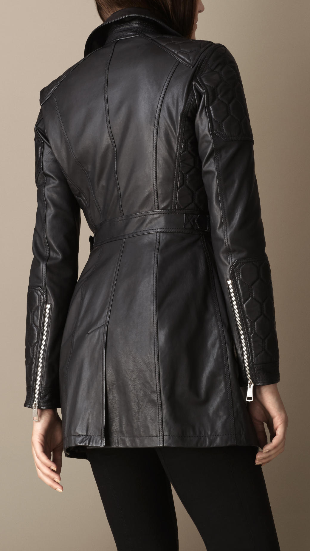 Burberry Leather Biker Trench Coat in Black - Lyst