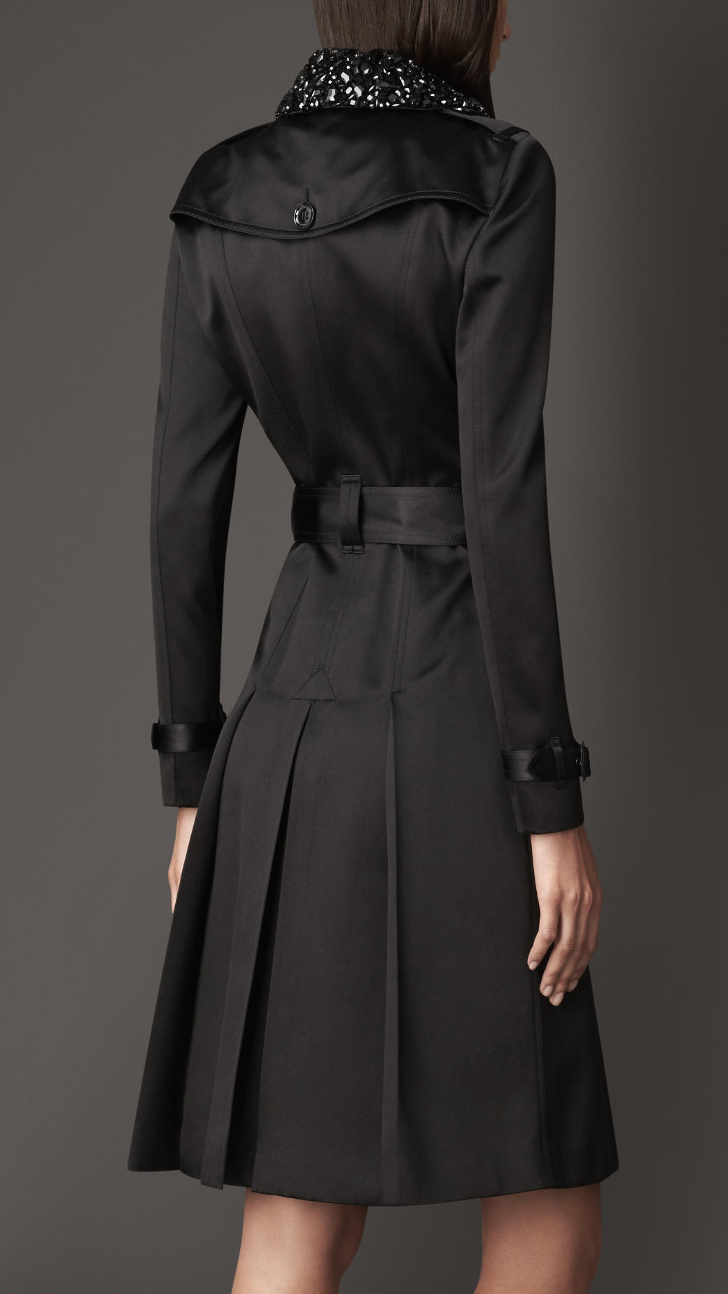 Burberry Long Gem Collar Satin Trench Coat in Black - Lyst