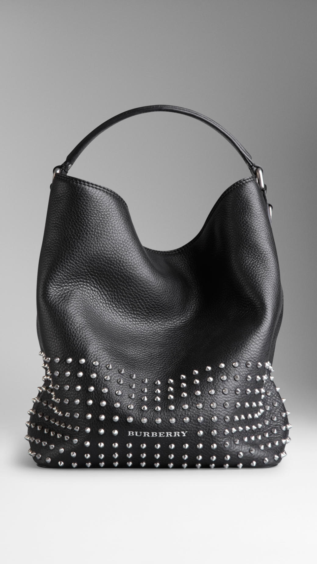 Burberry Medium Studded Leather Hobo Bag in Black | Lyst
