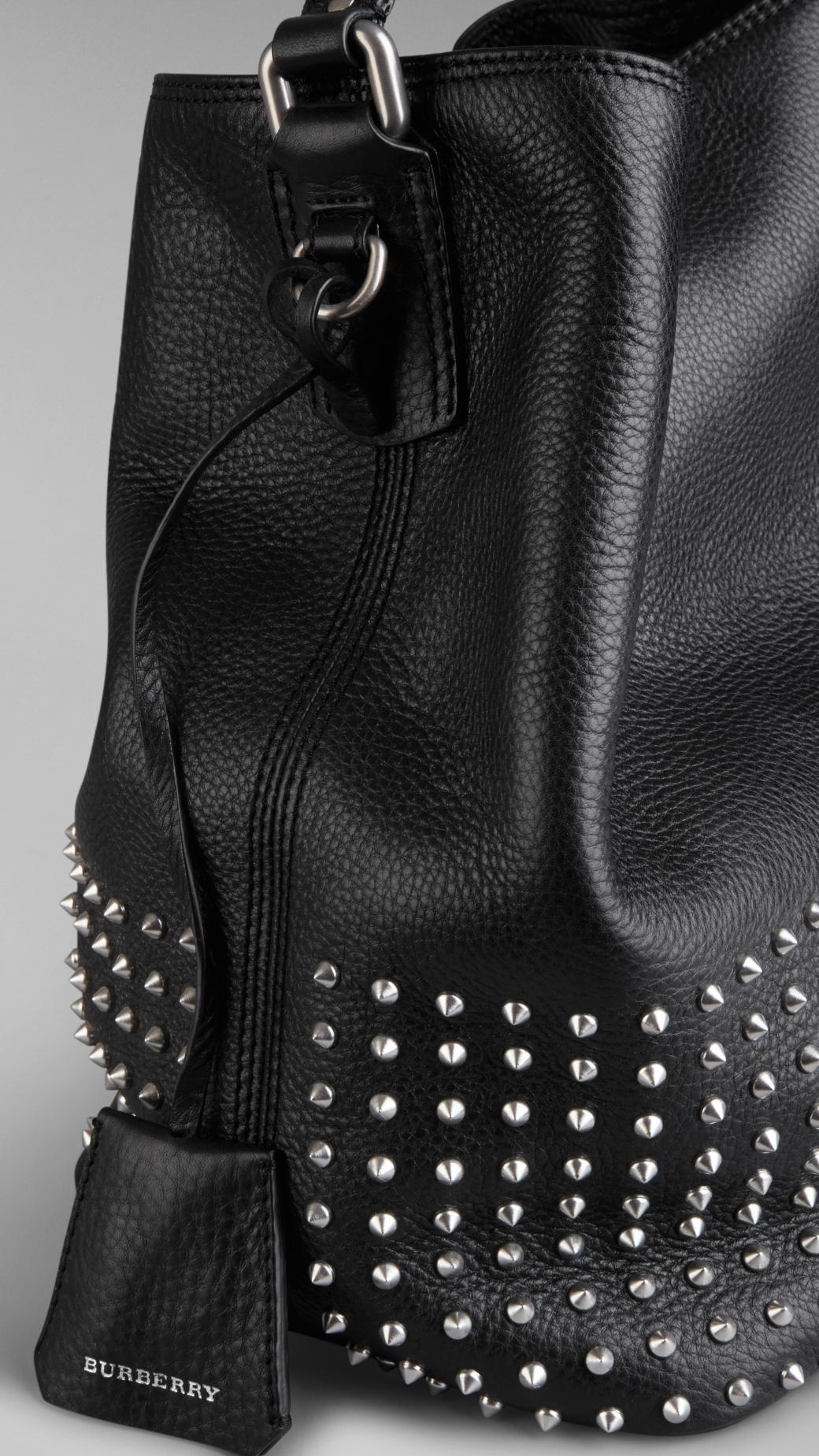 Burberry Medium Studded Leather Hobo Bag in Black