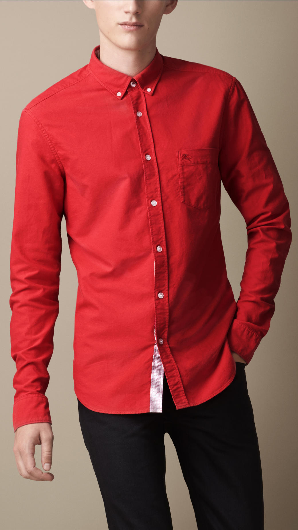 mens red button down shirt