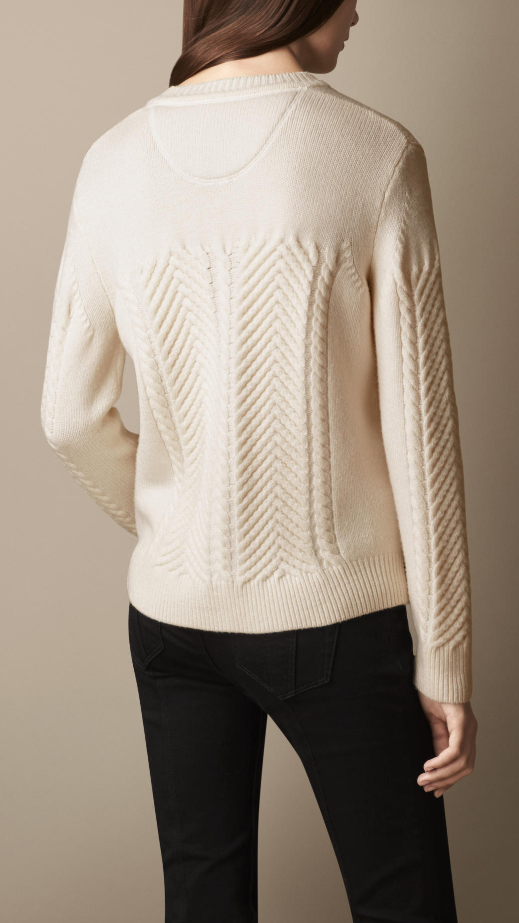 Lyst Burberry Merino Wool Cable Knit Sweater in Natural