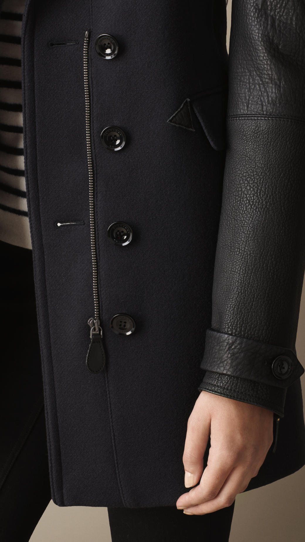 Burberry Leather Sleeve Military Coat in Navy (Blue) - Lyst
