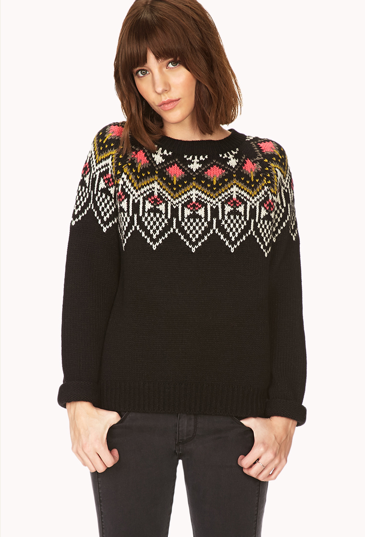 Forever 21 Neon Fair Isle Sweater in Black | Lyst