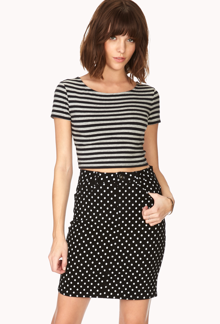 spotty denim skirt