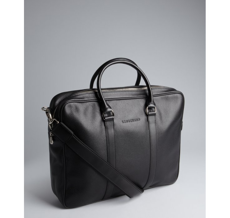 Lyst Longchamp Black Pebbled Leather Convertible 15 Laptop Tote Gallery