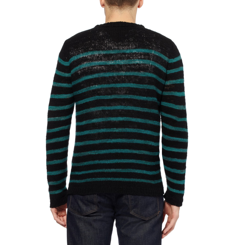 The Elder Statesman Picasso Striped Open-Knit Cashmere Sweater in Black