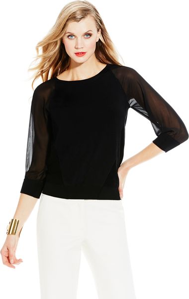 Vince Camuto Chiffon Pullover Sweater in Black (Rich Black) | Lyst